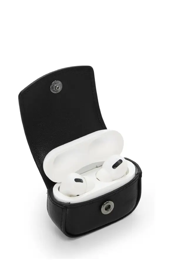 TUMI Belden AirPods Charm premium leather case with gunmetal hardware, fits AirPods 4 | AquaJade Travel Agency